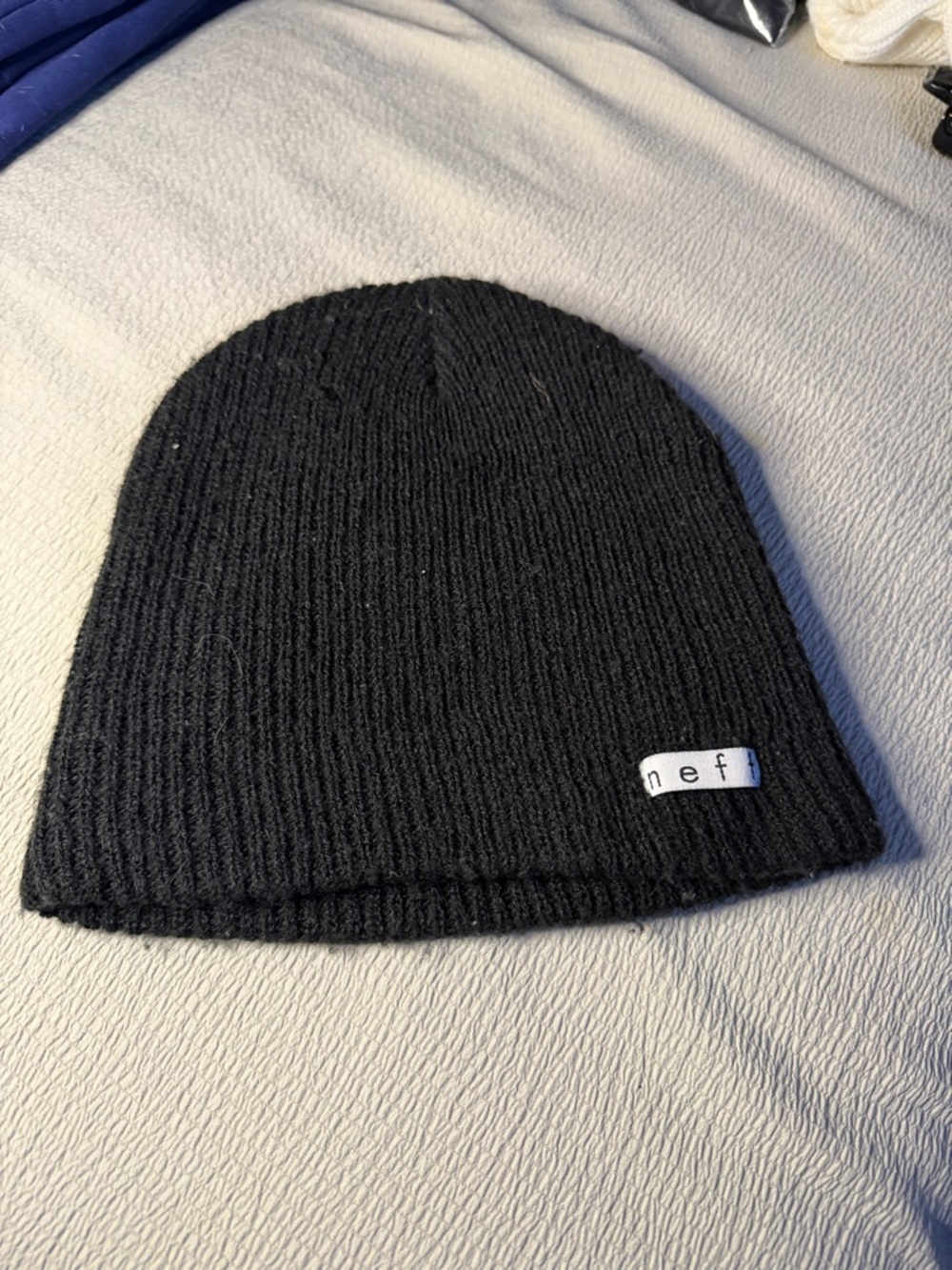 Neff Black Ribbed Knit Beanie with Logo Patch
